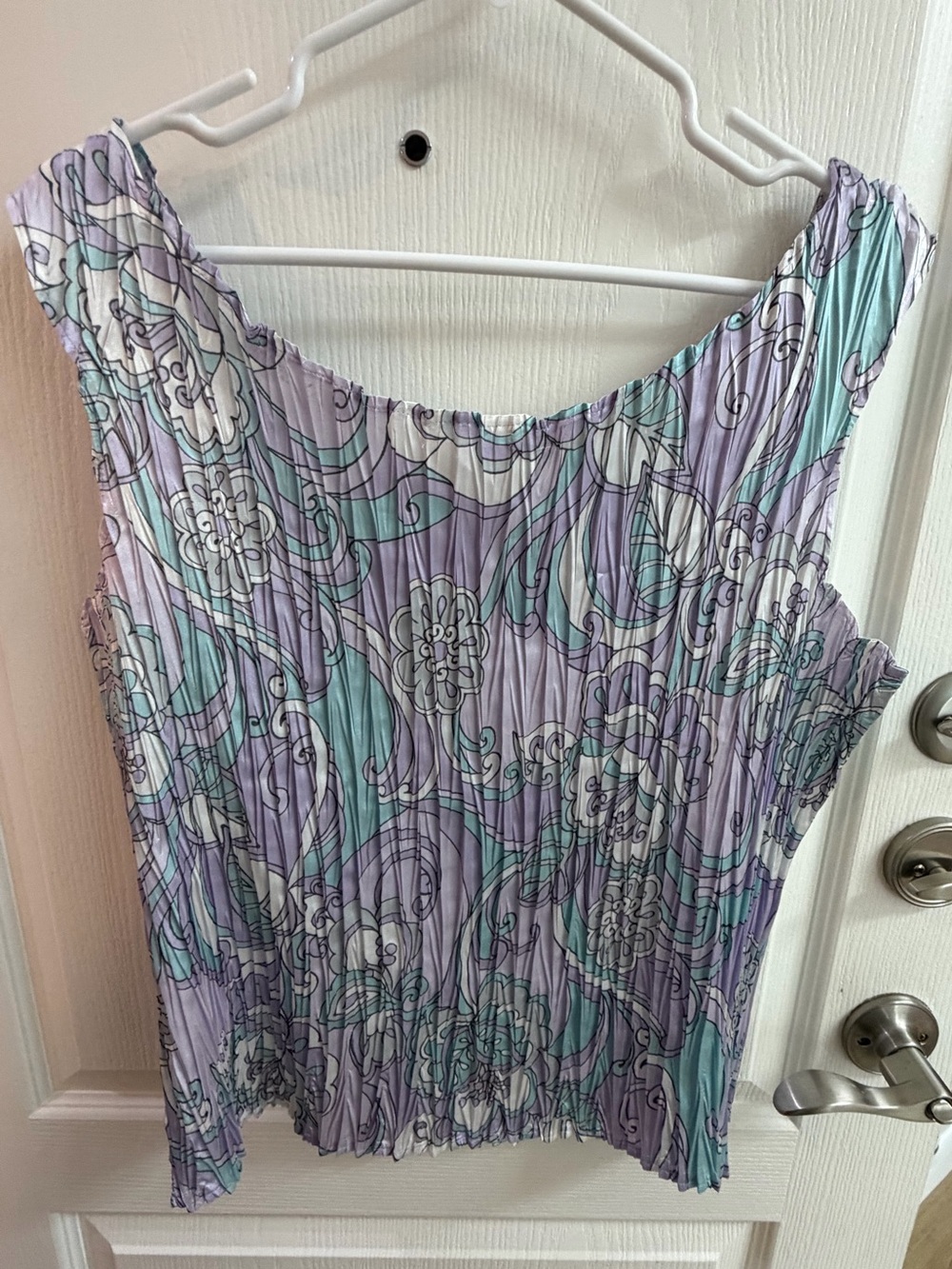 Vintage Y2K Pastel Floral Plissé Pleated Tank Blouse XL